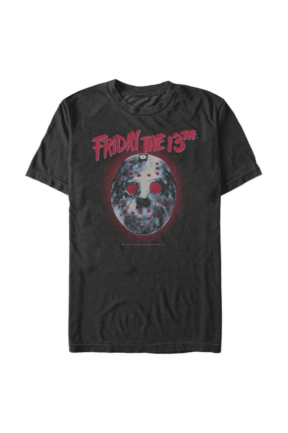 Men's Friday the 13th Jason Vorhees Glooming Hockey Mask Logo Graphic Tee Black 2X Large