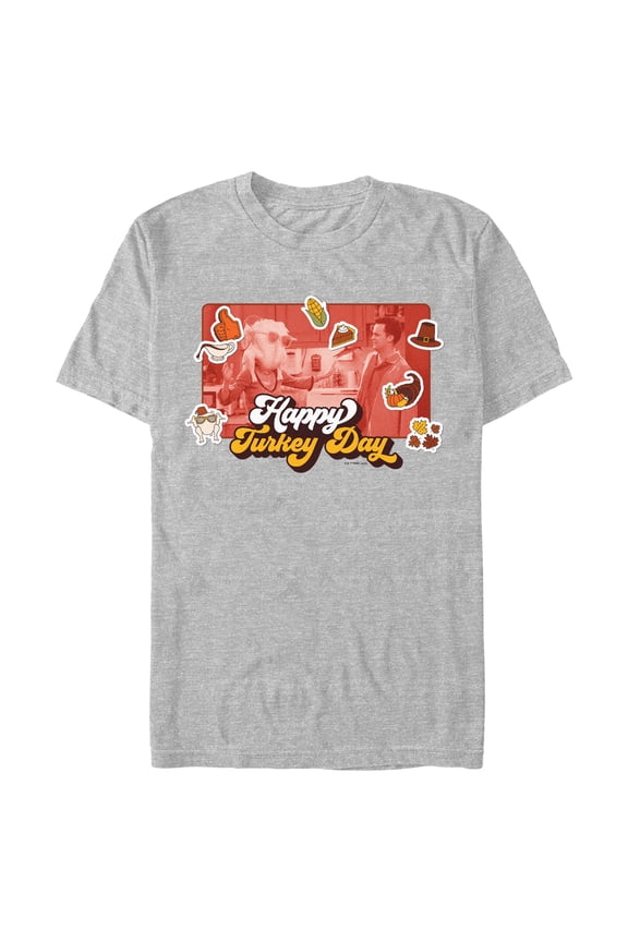 Men's Friends Happy Turkey Day Scene Graphic T-Shirt