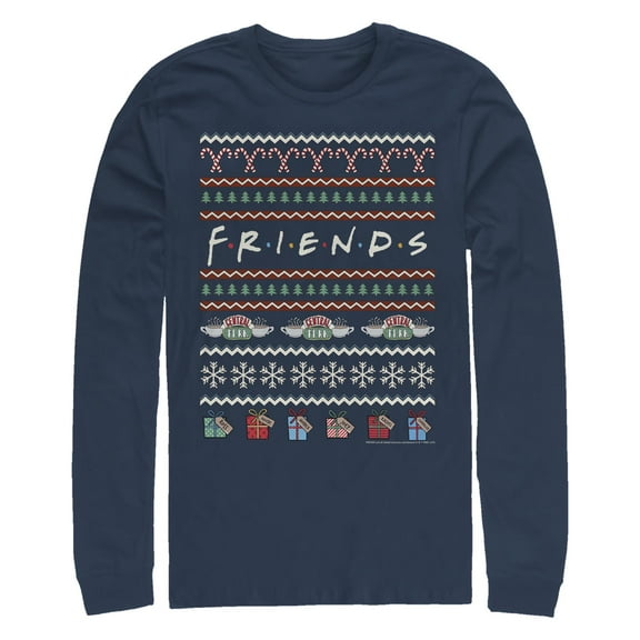 Men's Friends Ugly Christmas Sweater Print Logo  Long Sleeve Shirt