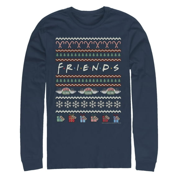 Men's Friends Ugly Christmas Sweater Print Logo Long Sleeve Shirt