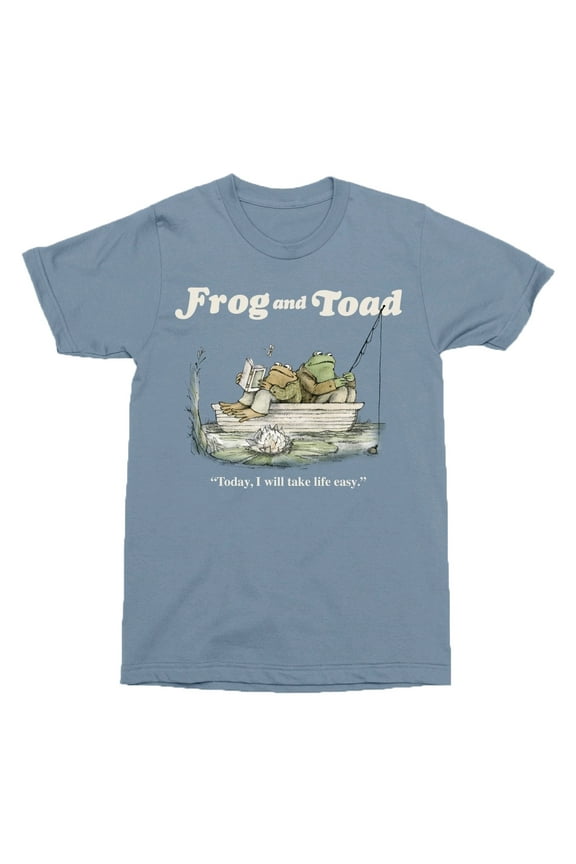 Men's Frog and Toad Fishing Blue Graphic T-Shirt - Small
