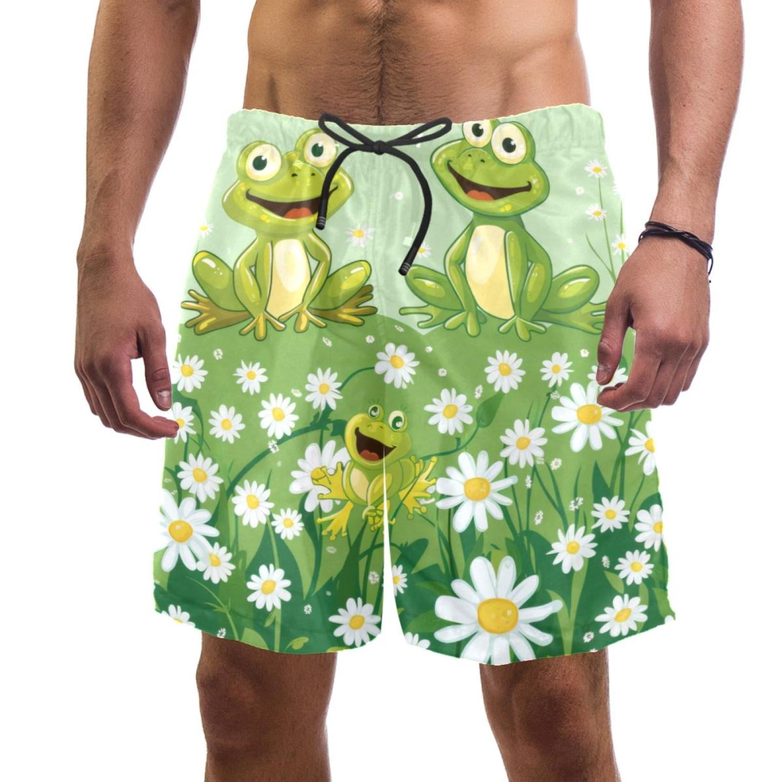 Men's Frogs Daisy Flowers Swim Trunks Quick Dry Board Shorts Bathing ...