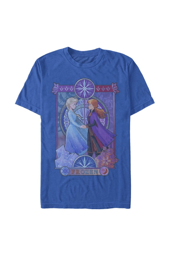 Men's Frozen 2 Sister Stained Glass  Graphic Tee Royal Blue Medium
