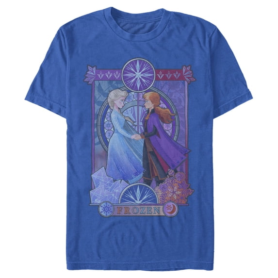Men's Frozen 2 Sister Stained Glass Graphic Tee Royal Blue Small