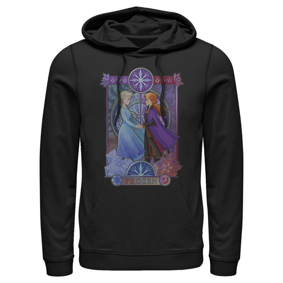 Men's Frozen 2 Sister Stained Glass Pull Over Hoodie Black X Large