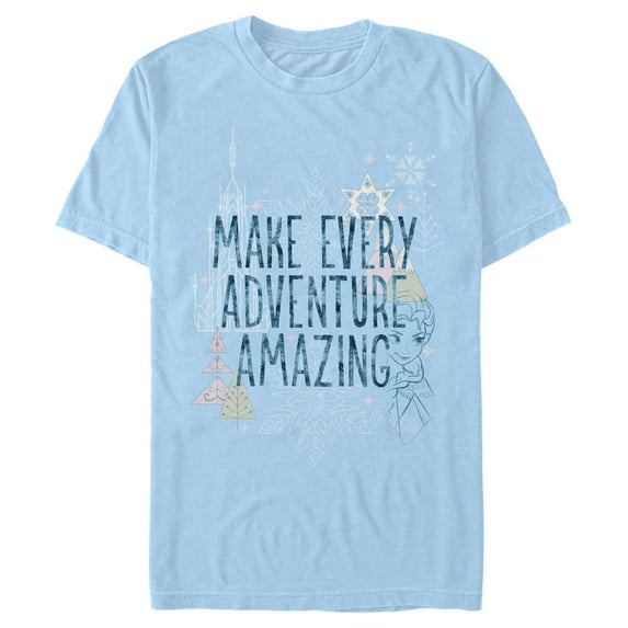 Men's Frozen Amazing Adventure Pattern Graphic Tee Light Blue Large