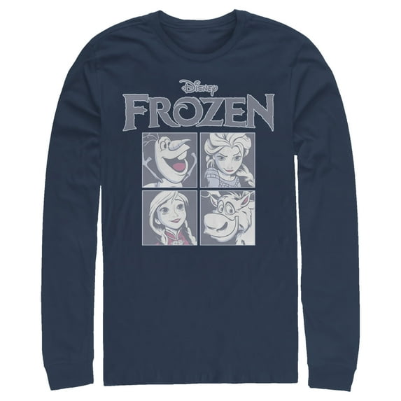 Men's Frozen Character Squares Long Sleeve Shirt Navy Blue Large