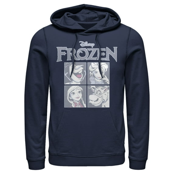 Men's Frozen Character Squares Pull Over Hoodie Navy Blue 2X Large