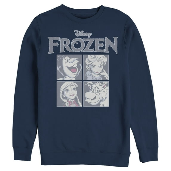 Men's Frozen Character Squares Sweatshirt Navy Blue Large