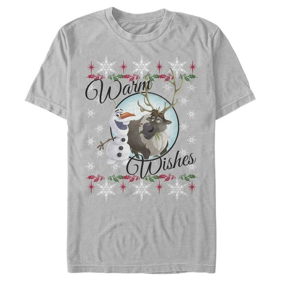 Men's Frozen Christmas Warm Wishes Graphic Tee Silver 2X Large