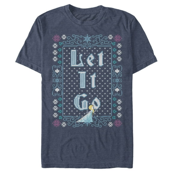 Men's Frozen Let Go Knit Pattern  Graphic Tee Navy Blue Heather Large