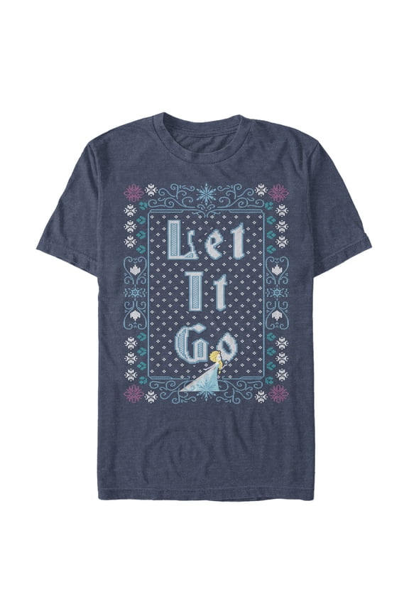 Men's Frozen Let Go Knit Pattern Graphic Tee Navy Blue Heather Medium