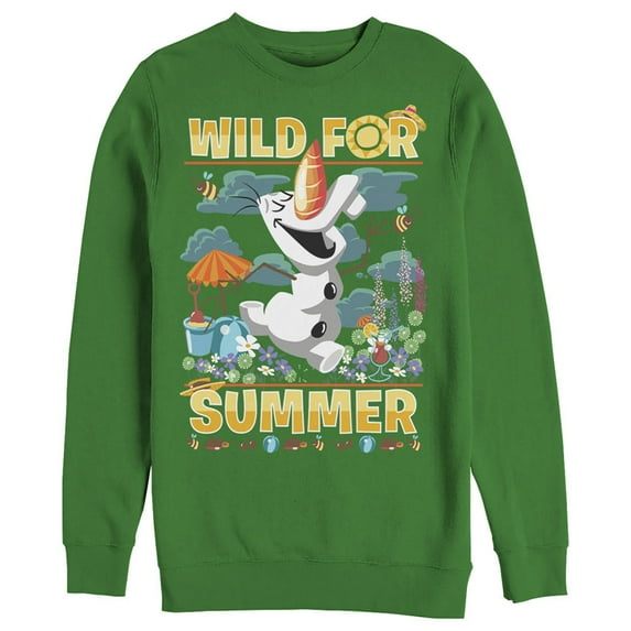 Men's Frozen Olaf Wild for Summer Sweatshirt Kelly Green X Large