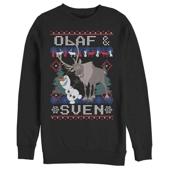 Men's Frozen Ugly Christmas Olaf Sven Sweatshirt Black 3X Large
