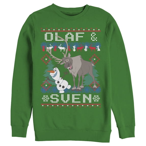 Men's Frozen Ugly Christmas Olaf Sven Sweatshirt Kelly Green 3X Large