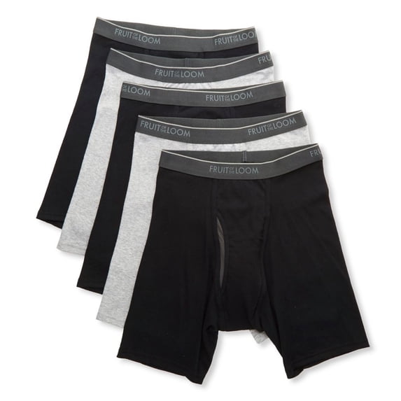 Men's Fruit Of The Loom 5BL76TG Coolzone Fly Boxer Briefs - 5 Pack (Black/Grey L)