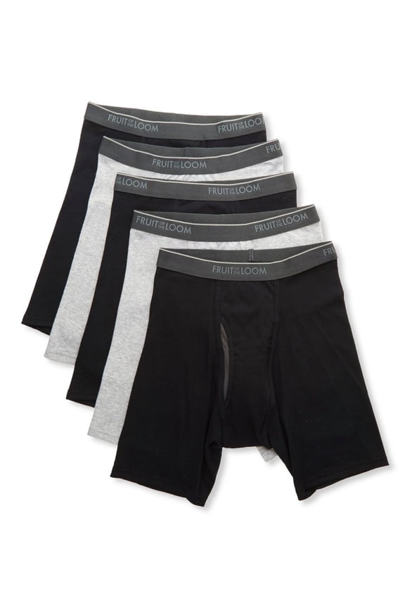 Men's Fruit Of The Loom 5BL76TG Coolzone Fly Boxer Briefs - 5 Pack (Black/Grey L)