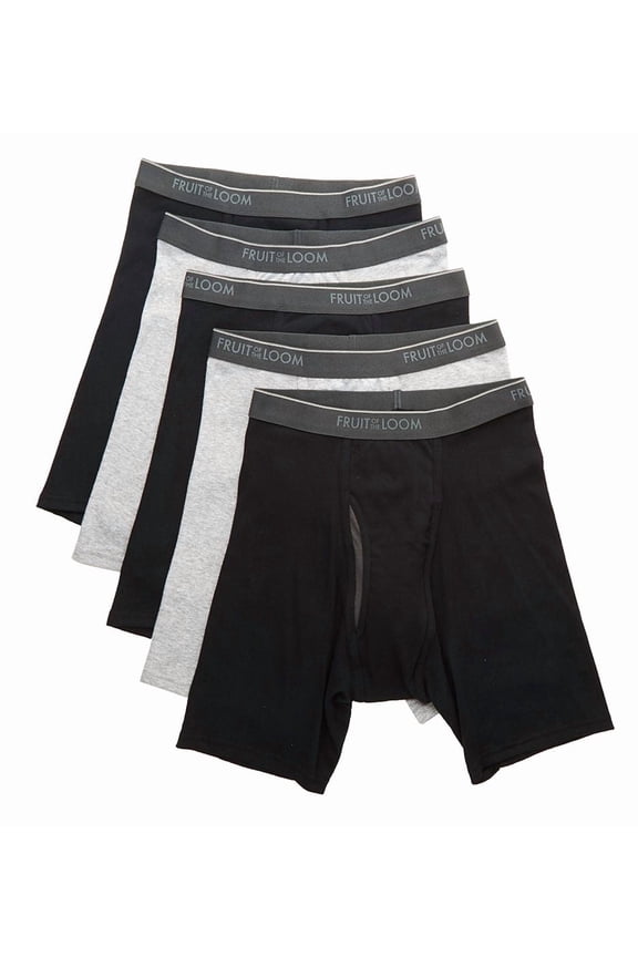 Men's Fruit Of The Loom 5BL76TG Coolzone Fly Boxer Briefs - 5 Pack (Black/Grey S)