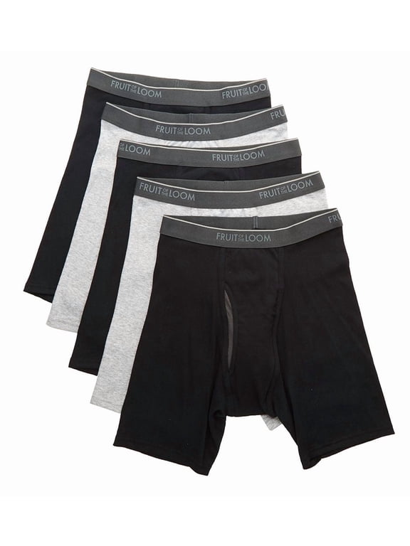 Men's Fruit Of The Loom 5BL76TG Coolzone Fly Boxer Briefs - 5 Pack (Black/Grey S)