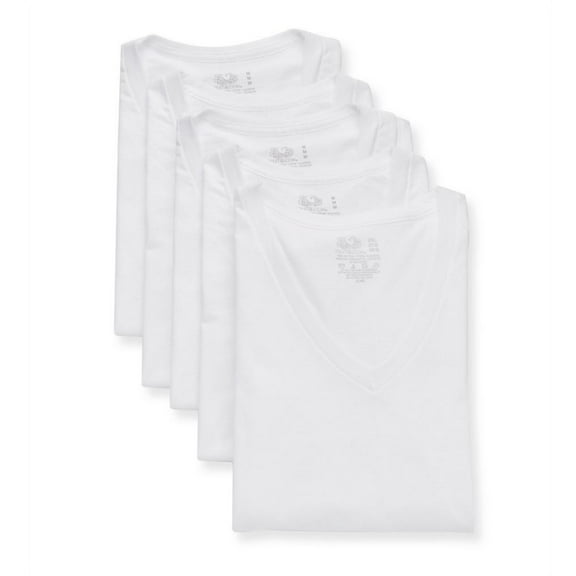 Men's Fruit Of The Loom 5P2VXTG Stay Tucked Extended Size V-Neck T-Shirts - 5 Pack (White 2XL)