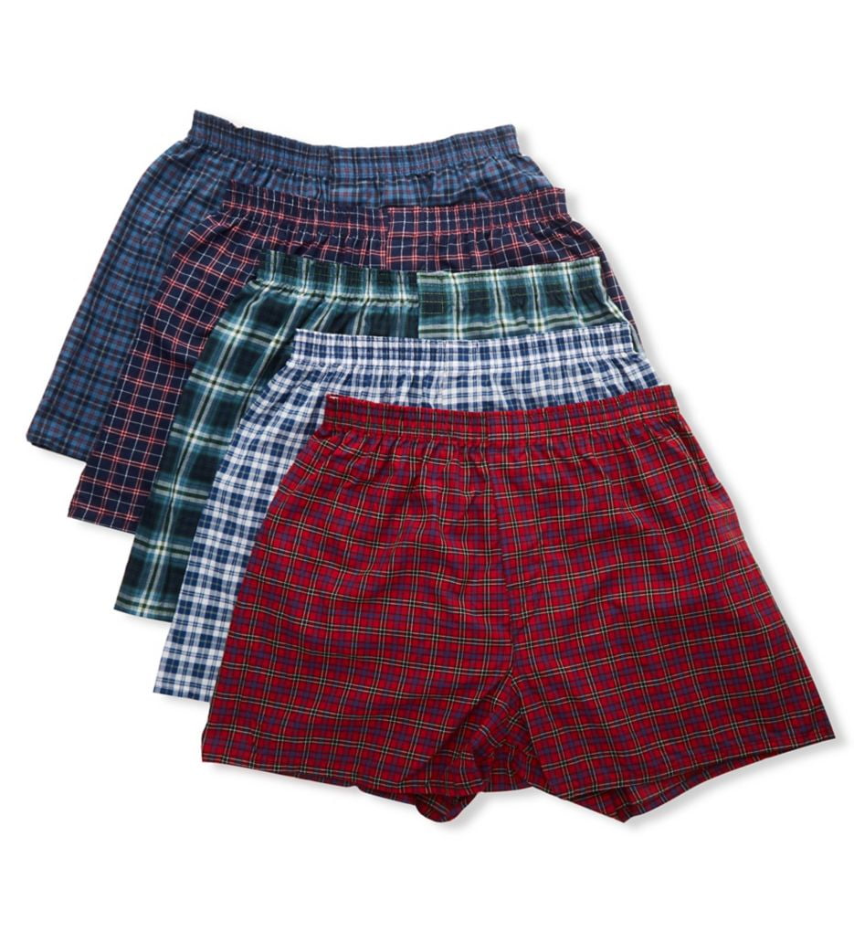 Men's Fruit Of The Loom 5P590TG Assorted Tartan Plaid Woven Boxers - 5 ...