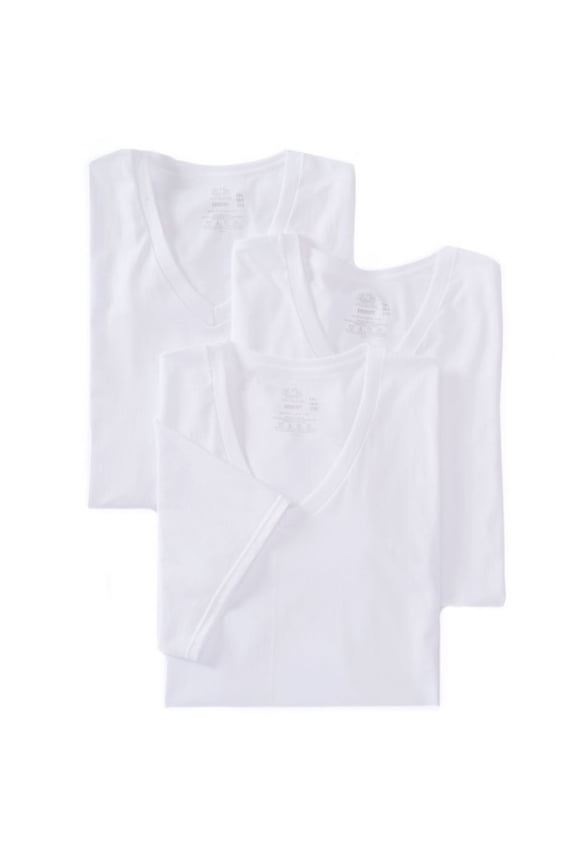 Men's Fruit Of The Loom JC2525V Premium Cotton V-Neck T-Shirts - 4 Pack (White XL)