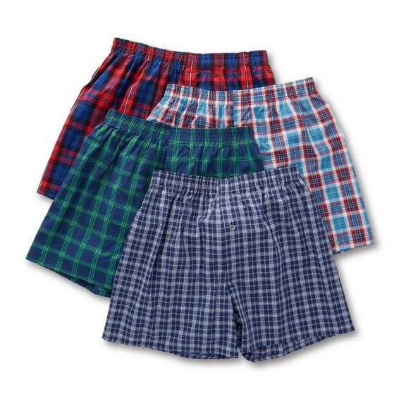 Men's Fruit Of The Loom JC4P591 Premium Tartan Woven Boxers - 4 Pack (Assorted S)