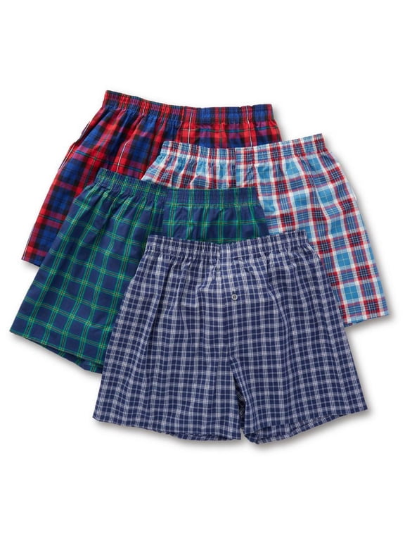 Men's Fruit Of The Loom JC4P591 Premium Tartan Woven Boxers - 4 Pack (Assorted XL)
