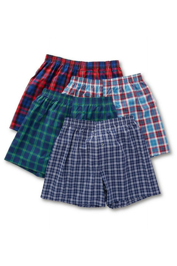 Men's Fruit Of The Loom JC4P591 Premium Tartan Woven Boxers - 4 Pack (Assorted XL)