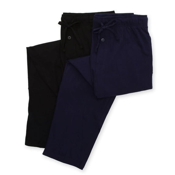 Men's Fruit Of The Loom OFL904 Jersey Knit Stretch Sleep Pant - 2 Pack (Ebony L)