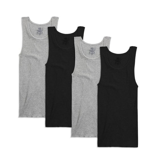 Men's Fruit of the Loom® 4-pack Premium A-Shirt Tank Top Set Color: Black Grey Size: L