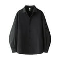 thumbnail image 1 of Men's Long Sleeve Loose Shirt Knit Casual Button Down Trendy Shirts Loose Solid Color Blouses Basic Tops (L, Black), 1 of 2