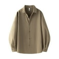 thumbnail image 1 of Men's Full Button Down Long Sleeve Shirt Fashion Solid Color Loose Classic Point Neck Knit Casual Tops (M, Khaki), 1 of 8