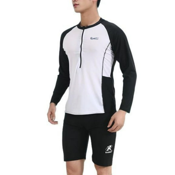 Men's Full Coverage Swim Set Long Sleeve Rash Guard Top & 5-Inch Swim Shorts Quick Dry Performance Fabric for Swimming Training & Surf
