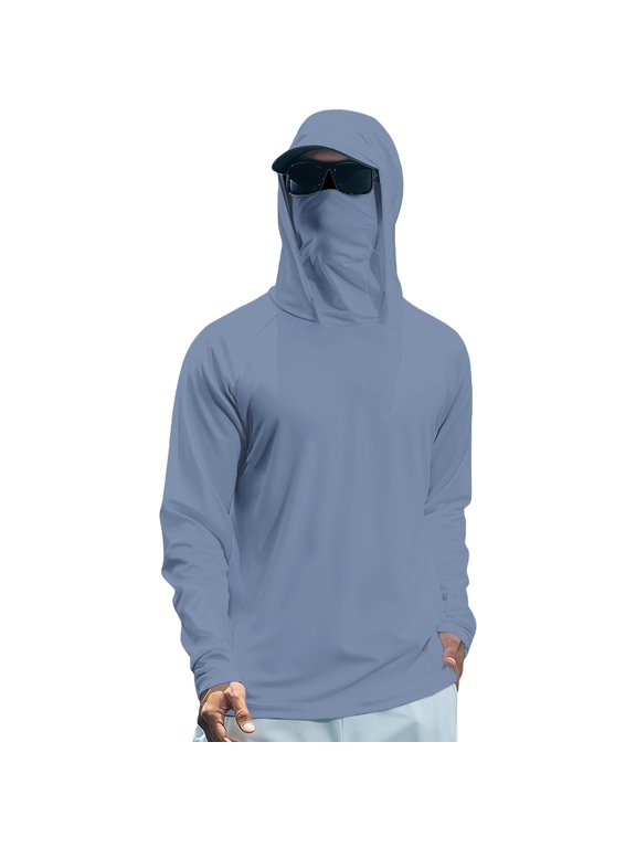 Men's Full Face Protection Hooded Sun Shirt UPF 50+ Quick Dry Stretchy for Fishing Hiking Surfing Outdoor Water Sports Sun Protection Hoodies,Blue,M