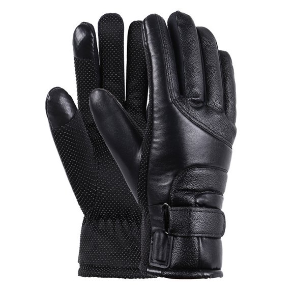 Men’s Full Finger Winter Gloves Faux Leather Adjustable Strap Non Slip Lining Thermal Outdoor Riding Work Gloves
