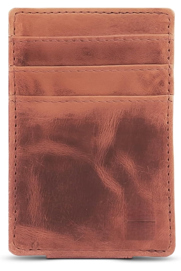 Men's Full-Grain Leather Slim Wallet with  Clip - RFID Blocking, 5 Card Sleeves, Holds 15 Bills, Compact & Durable - Hunter Brown