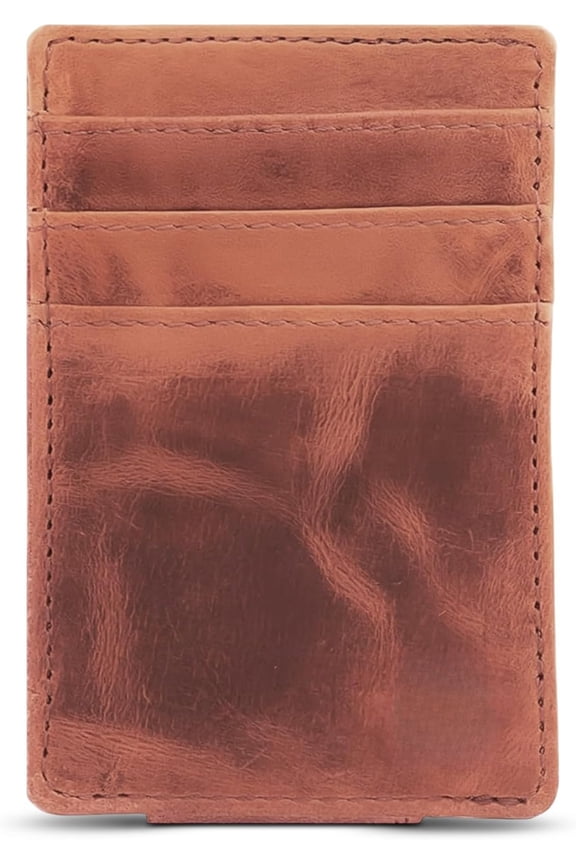 Men's Full-Grain Leather Slim Wallet with  Clip - RFID Blocking, 5 Card Sleeves, Holds 15 Bills, Compact & Durable - Hunter Brown