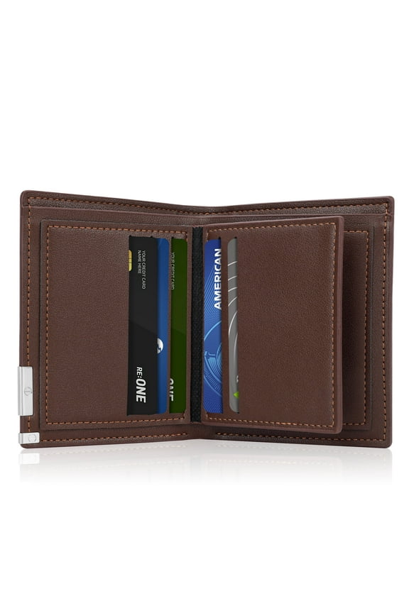 Men's Full Grain Leather Wallet – Men's Ultra-Slim RFID Blocking Card Holder – Men's Bifold Wallet – Compact and Durable – 7 Card Slots and 1 ID Window (Coffee)