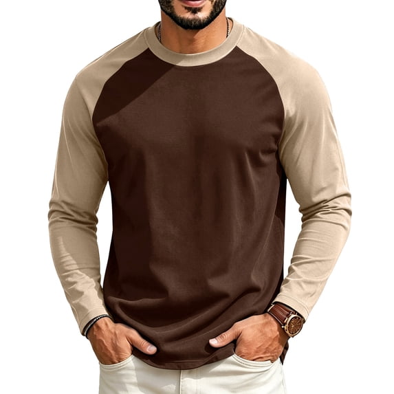 Men's Full Length Sleeve Raglan Cotton Baseball Tee Shirt Coffee 2XL