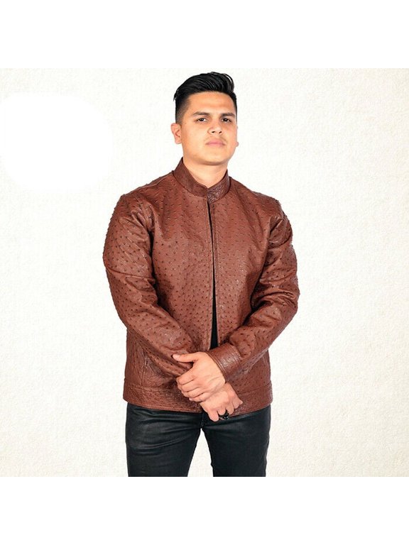 Men's Full Ostrich Genuine Leather Casual or Western, Chamarra de Piel de Avestruz Original Completa.