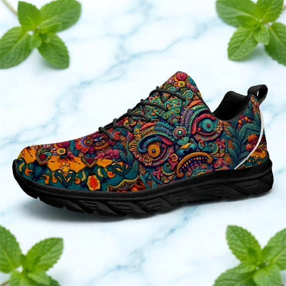 Men's Full Print Lightweight Lace-up Walking Shoes