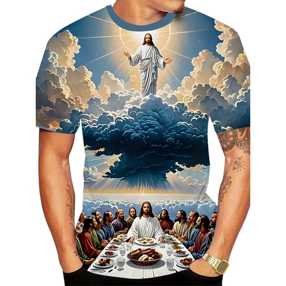 Men's Full Print T-Shirt - Breathable Short Sleeve Crew Neck Casual Summer T-Shirt, Machine Washable, Daily Comfort Shirt, Art Pattern Top, Bright Color Shirt