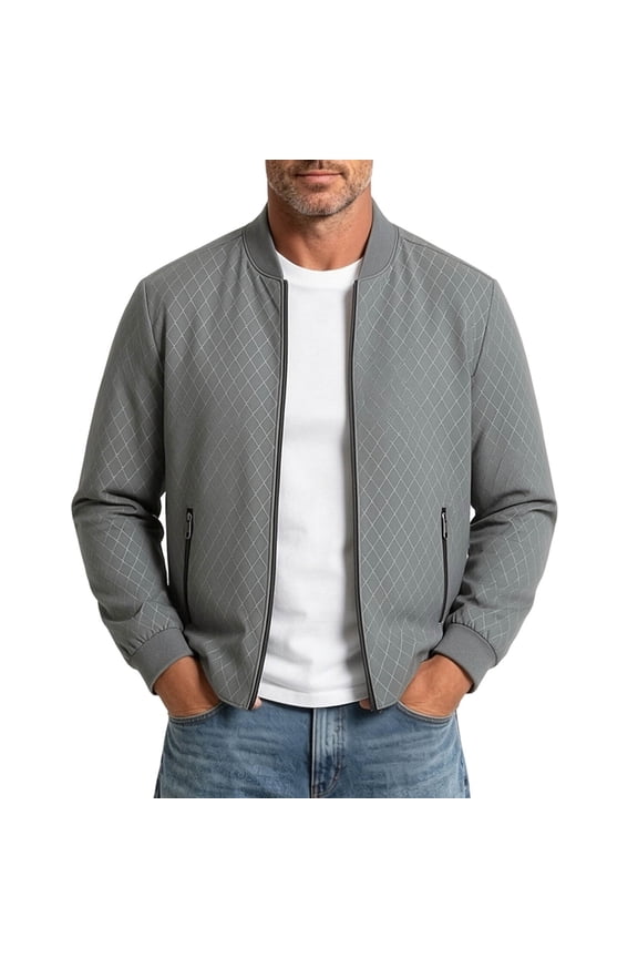 Men's Full Zip Baseball Collar Bomber Jacket Regular Fit Business Casual Outerwear with Zipper Side Pockets for Office Commute Travel Gray XXL