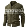 thumbnail image 1 of Men's Full Zip Cardigan Snowflakes Pattern Sweater Long Sleeve Stand Collar Knitted Cardigans for Casual Christmas (XL, Brown), 1 of 5