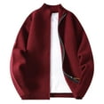 thumbnail image 1 of Men's Full Zip Cardigan Sweater Casual Long Sleeve Regular Fit Textured Knit Mock Neck Jackets Fall Winter Warm Tops (L, Red), 1 of 2