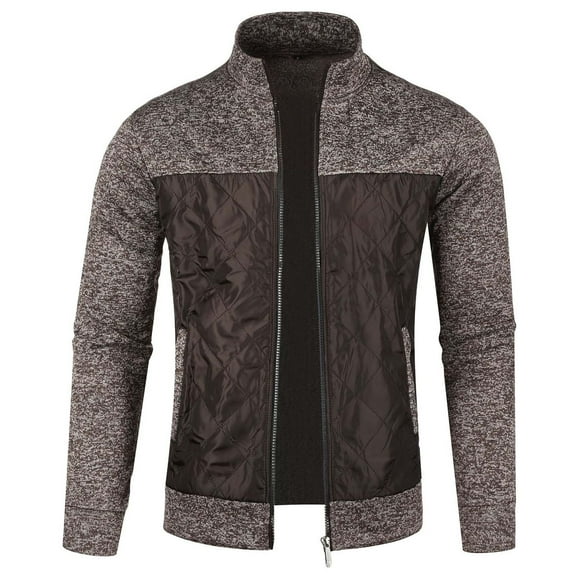 Men's Full Zip Cardigan Sweater Fashion Colorblock Slim Fit Stand Collar Casual Knitted Jacket Coats with Pockets