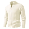 thumbnail image 1 of Men's Full Zip Cardigan Sweaters Casual Stand Collar Cardigan Slim Fit Knitted Sweater Beige L, 1 of 5