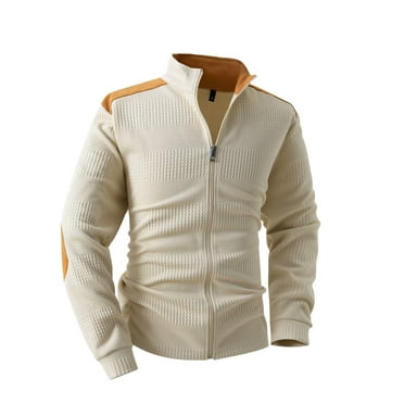 Men's Full Zip Cardigan Sweaters Casual Stand Collar Cardigan Slim Fit Knitted Sweater Men Solid Color Weave Embroidery Casul Zipper Long Sleeves Cardigan Loose Coat
