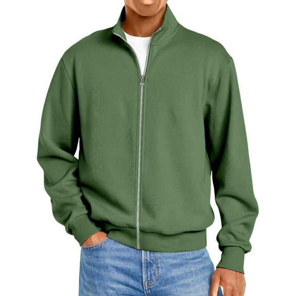 Men's Full-Zip Casual Cardigan - Long Sleeve, Loose Fit, Fall Fashion, Regular Fit, Green, Size XXXL
